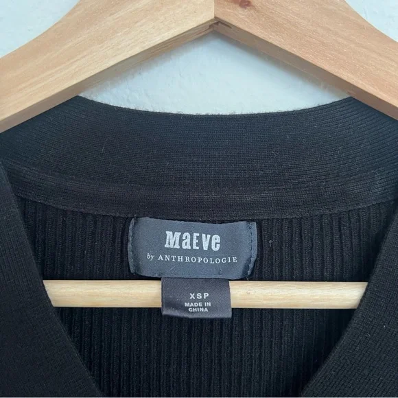 Maeve Black Thea Ribbed V-Neck Pullover Sweater Size XSP - Picture 3 of 6